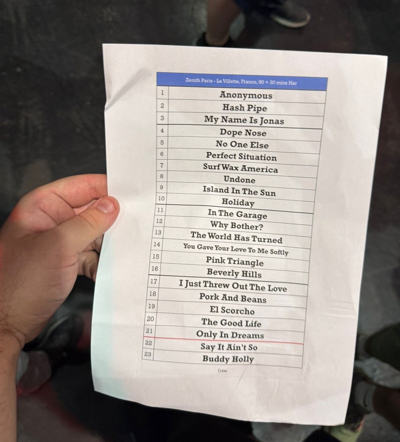 setlist de weezer gira 30 aniversario del Blue Album
